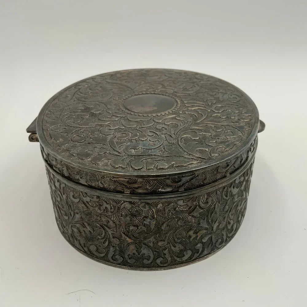 Silver Plated Oval Jewelry Box Red Velvet Lining